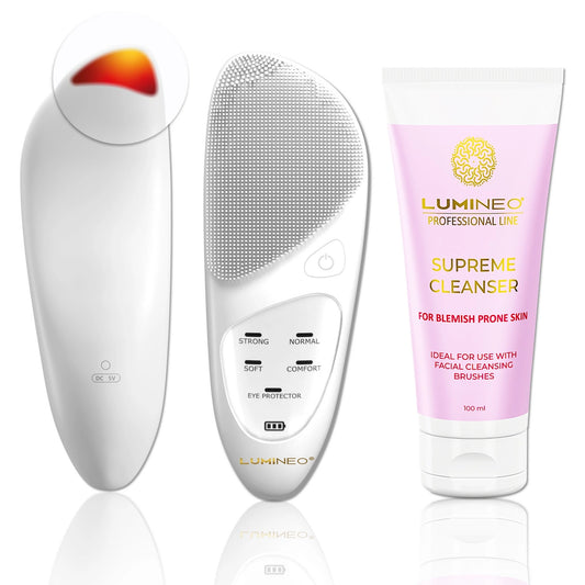 LUMINEO Professional Line Veido šepetėlis Sonic Thermo Brush + Gelis Lumineo problematiškai ir spuoguotai odai