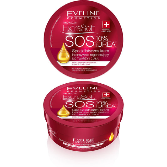 EVELINE Extra Soft Specializuotas intensyviai regeneruojantis kremas veidui ir kūnui - SOS 10% Urea 175 ml
