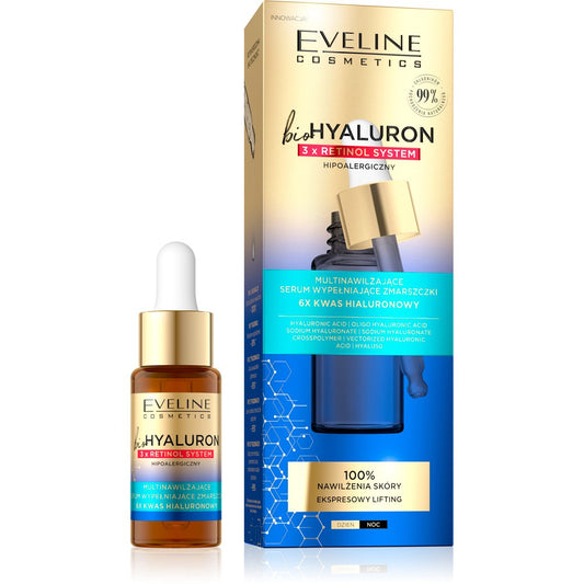 EVELINE bioHYALURON 3xRetinol System Multinavlžinantis serumas raukšlėms užpildyti 18 ml