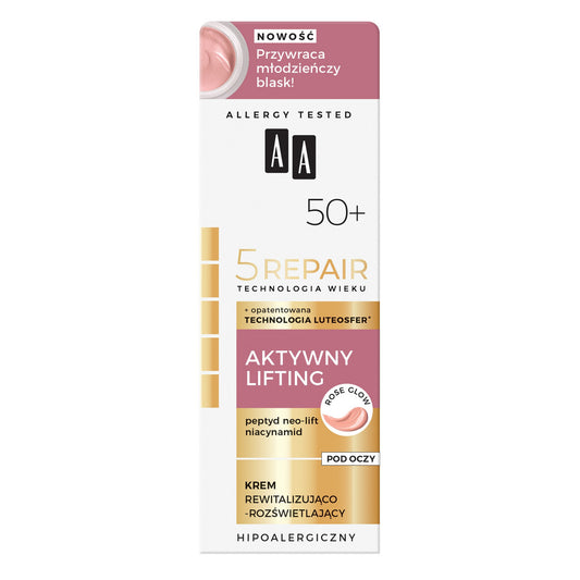 AA Technologia Wieku 5 Repair 50+ Aktyvus Liftingas Revitalizuojantis ir Šviesinantis Kremas Paakiams 15ml