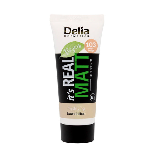 DELIA It`s Real Matt matuojantis makiažo pagrindas 103 Warm Beige 30 ml
