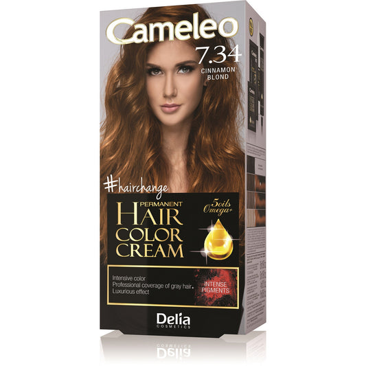 DELIA COSMETICS CAMELEO OMEGA Nuolatinė spalva 7.34 Cinamonų blondinė
