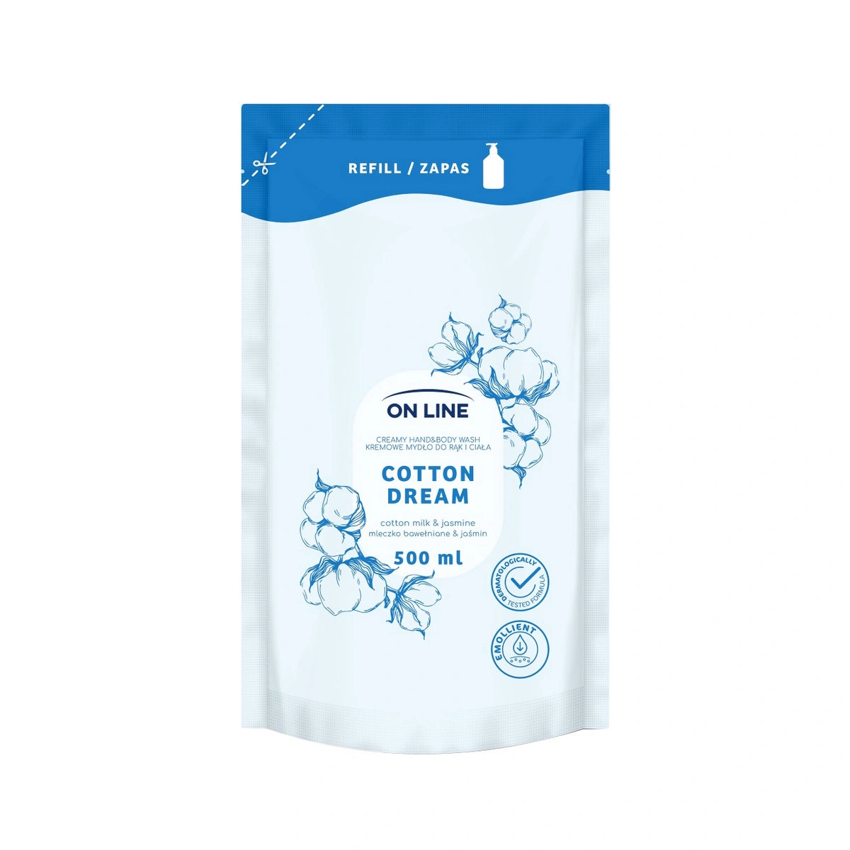 ON LINE Kreminis muilas rankoms ir kūnui Medvilnės pienelis & Jazminas - papildymas 500 ml