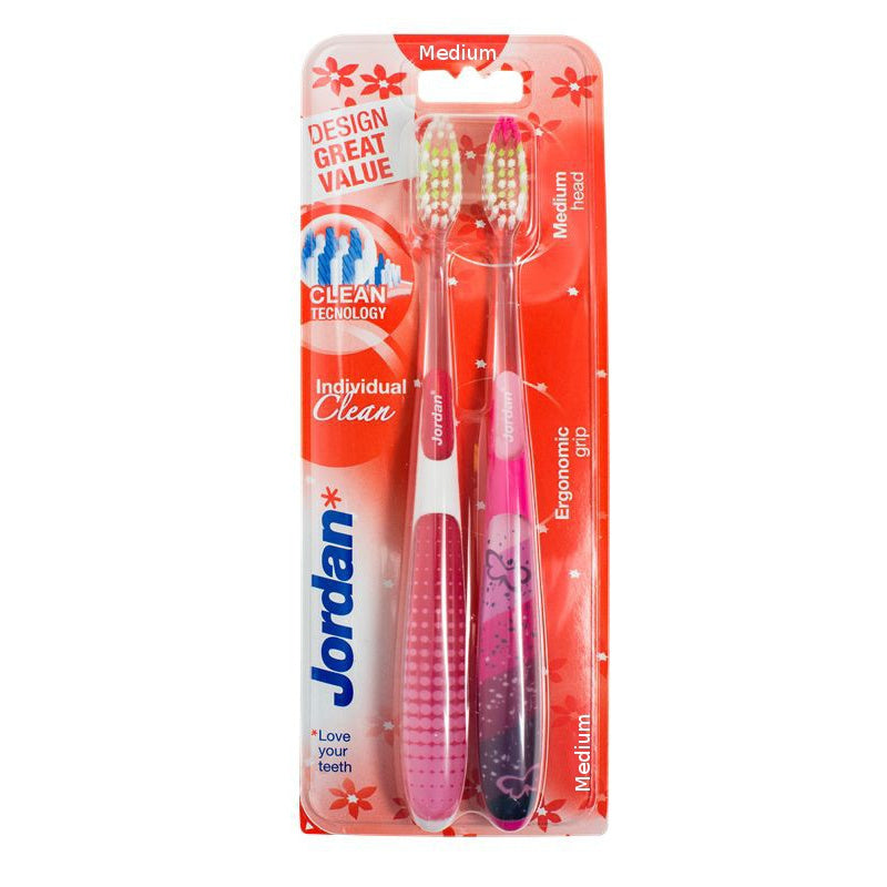 Jordan Dantų šepetėlis DUO Individual Clean Medium - mix spalvų 1 op-2vnt