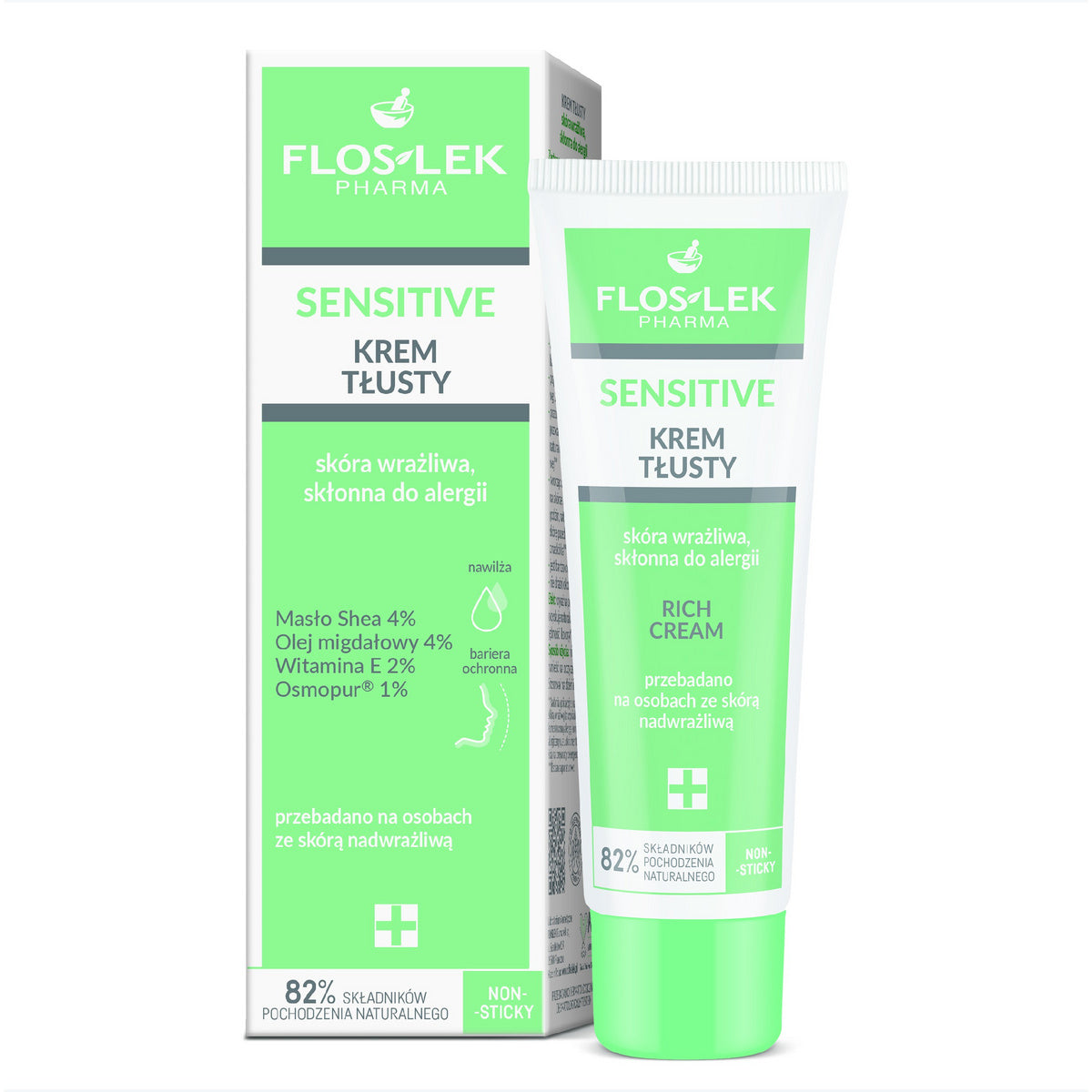 FLOSLEK Sensitive Riebus kremas jautriai odai 50 ml