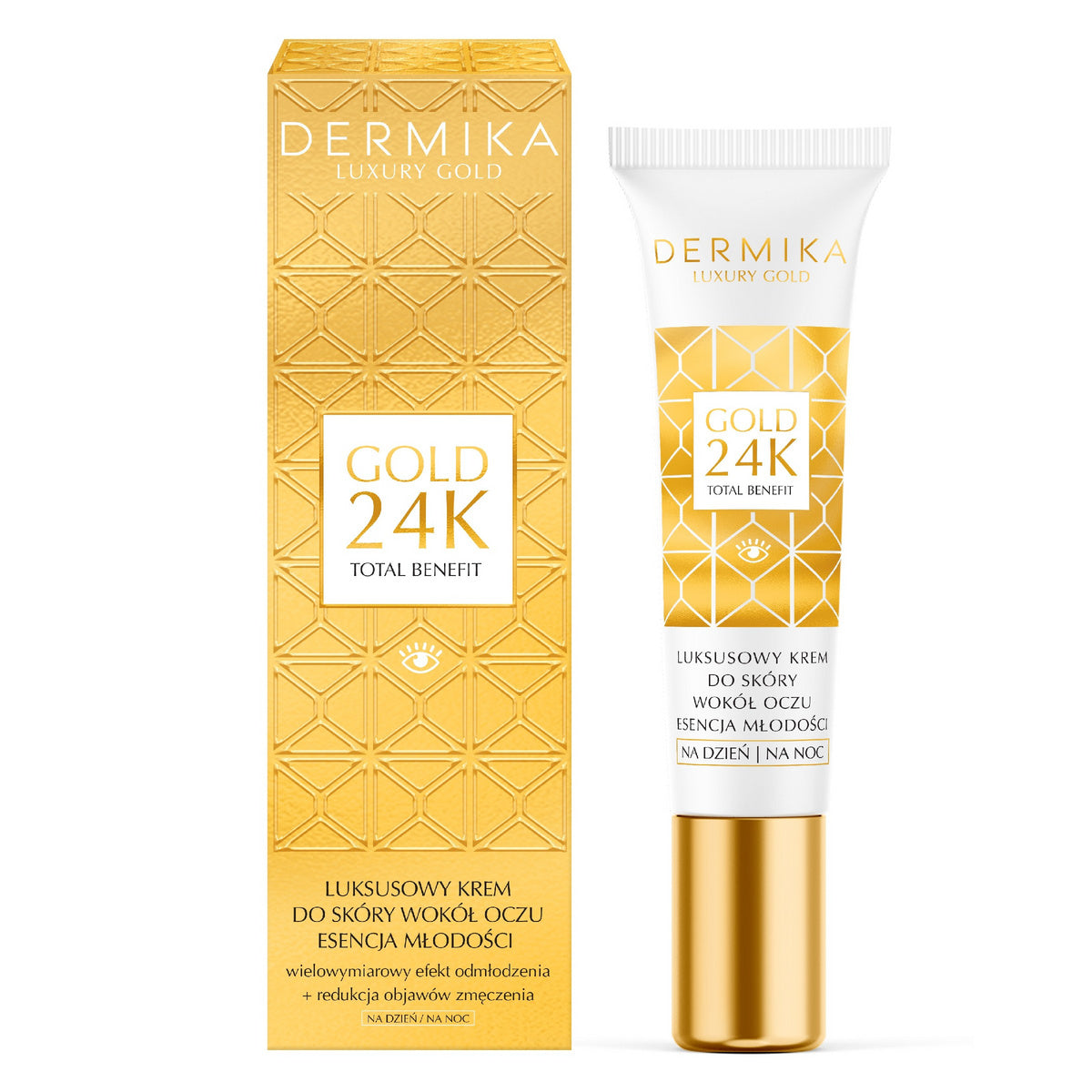 Dermika Luxury Gold 24K Total Benefit Luksusinis Kremas aplink akis - Jaunystės Esencija dienai ir naktiai 15ml