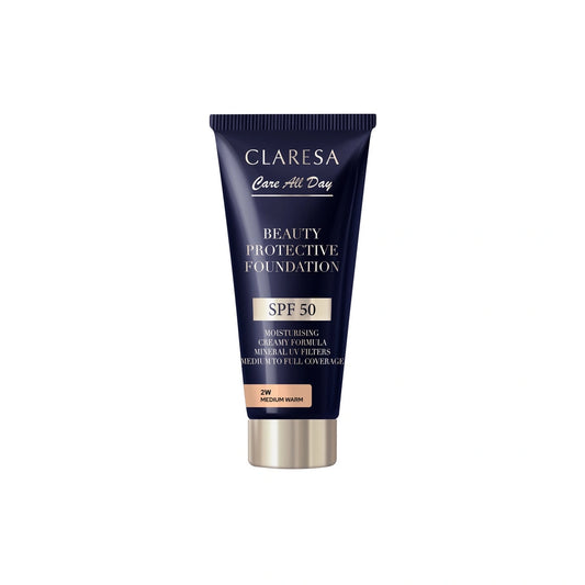 CLARESA Beauty Protective Foundation Drėkinamasis makiažo pagrindas su SPF 50 2W Medium Warm 30 ml