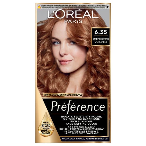 LOREAL Preference Plaukų dažai 6.35 Šviesus gintaras 1 vnt.