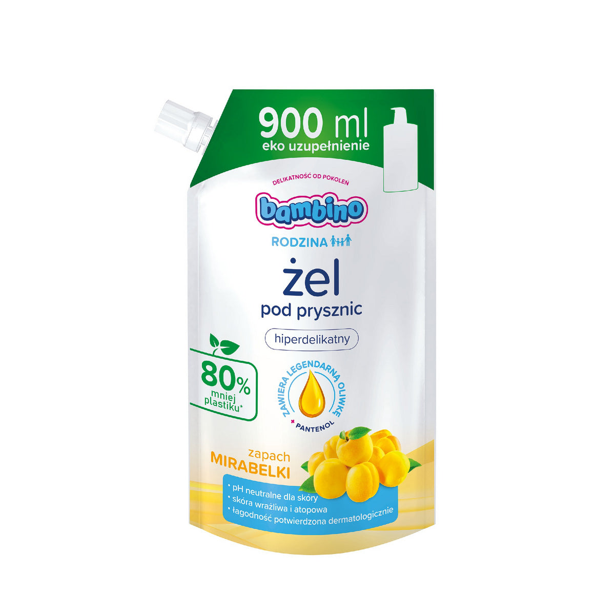 BAMBINO Šeima Hiperdelikatnus dušo gelis su mirabelių kvapu - papildymas 900 ml