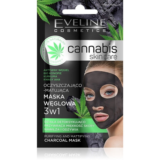 EVELINE Cannabis Skin Care Valantišką ir matuojančią anglies kaukę 3in1 7 ml