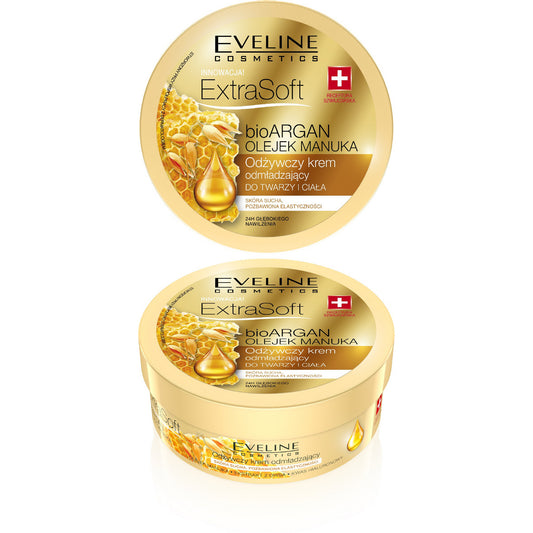 EVELINE Extra Soft bio Argan ir Manuka aliejus Atjauninantis kremas veidui ir kūnui 175 ml