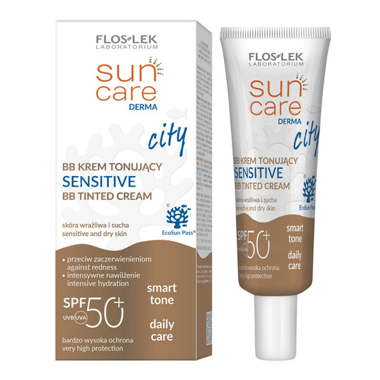 FLOSLEK Sun Care Derma City BB tonuojantis kremas SPF50+ jautriai ir sausai odai 30ml
