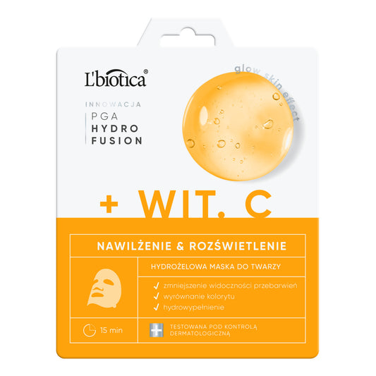 L'BIOTICA PGA Hydr Fusion + Vitamin C hidrogelinė veido kaukė - drėkinimas ir švytėjimas
