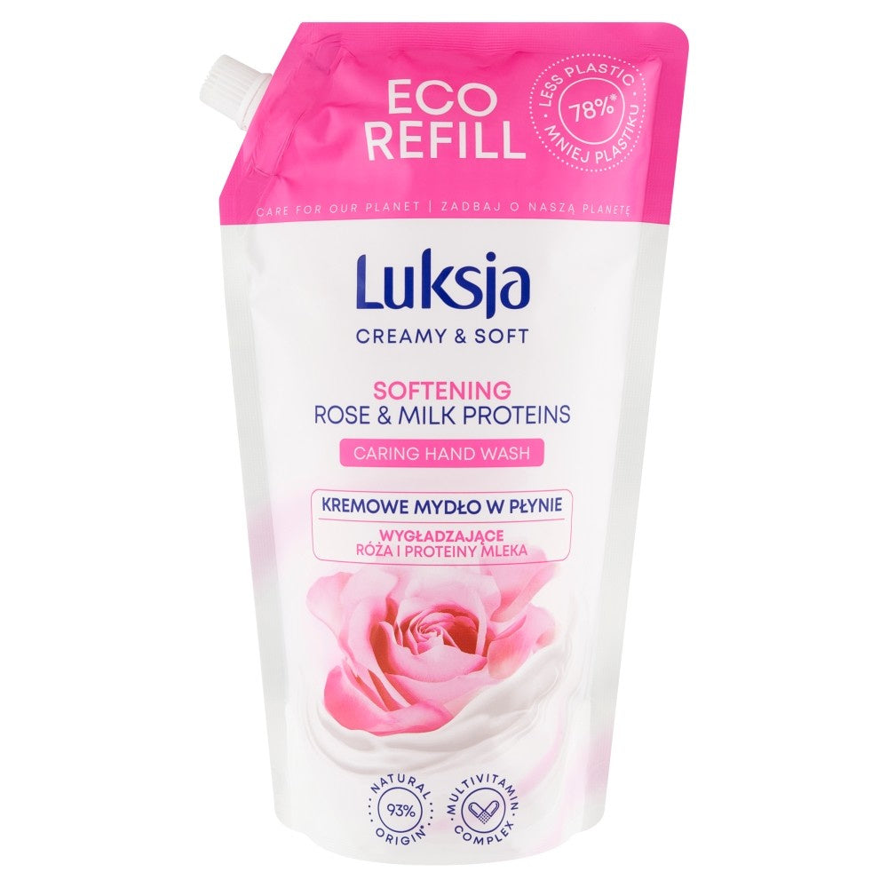 LUKSJA Kreminis ir Minkštas Skystas Muilas Rožė ir Pieno Baltymai - papildymas 900ml