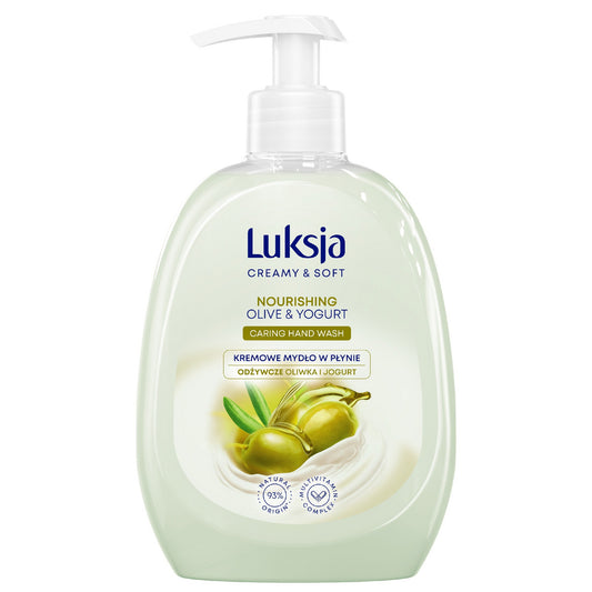 LUKSJA Kreminė ir švelni maitinanti kreminė skystas muilas su alyvuogėmis ir jogurtu 500 ml