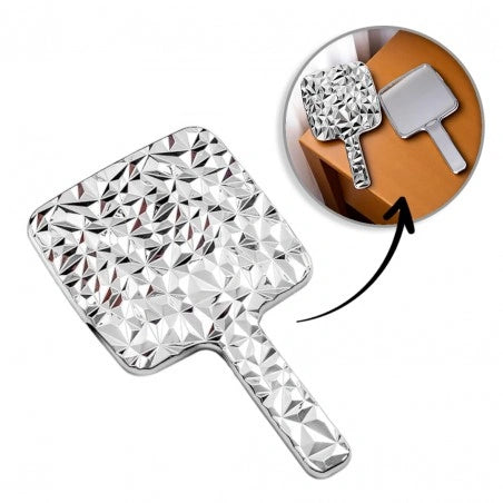 ECARLA Kosmetinis veidrodis su rankena, vienpusis XL 23 cm sidabrinis L24S