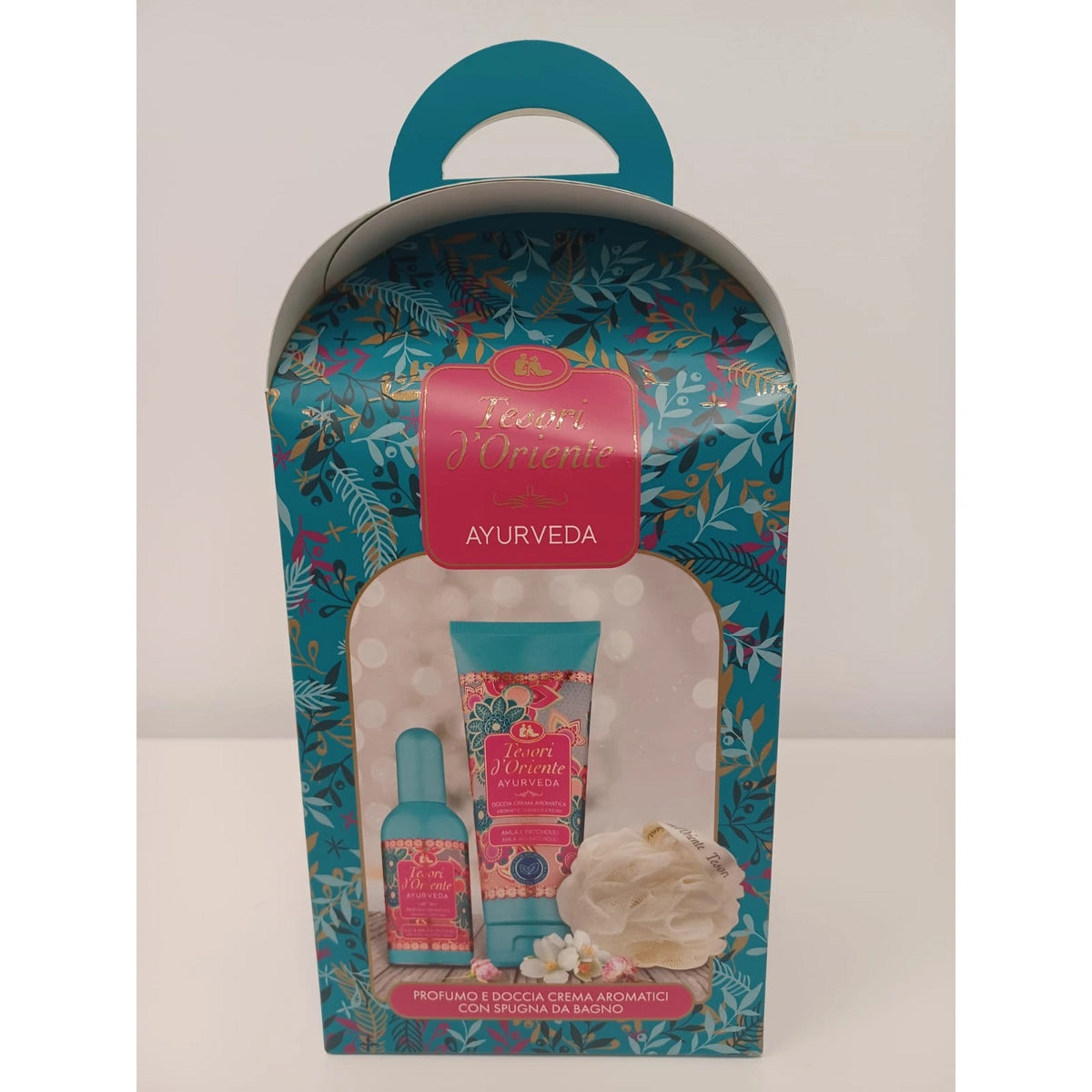 TESORI D'ORIENTE Dovanų rinkinys Ayurveda (Tualetinis vanduo 100 ml + Dušo želė 75 ml + Vonios kempinė)