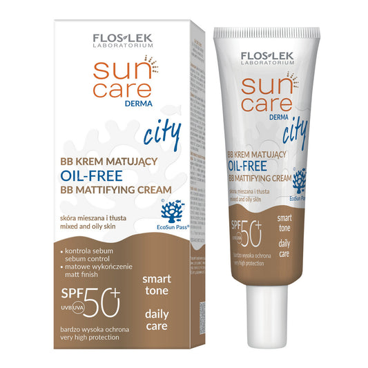 FLOSLEK Sun Care Derma City BB matuojantis kremas SPF50+ riebiai ir mišriai odai 30ml