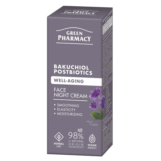 GREEN PHARMACY Bakuchiol + Postbiotikai Priešraukšlinis Naktinis Kremas 50 ml