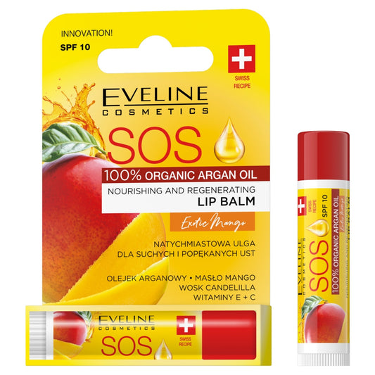 EVELINE SOS Lūpų Balsamas Drėkinantis-regeneruojantis Eksozinis Mangas