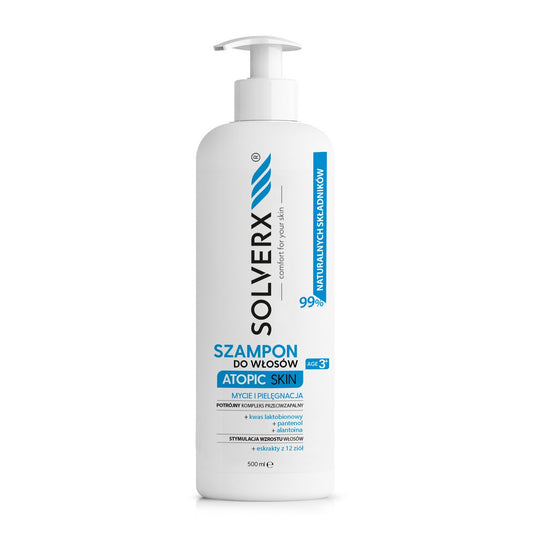 SOLVERX Atopic Skin Šampūnas plaukams - drėkinantis ir priešuždegiminis 500ml