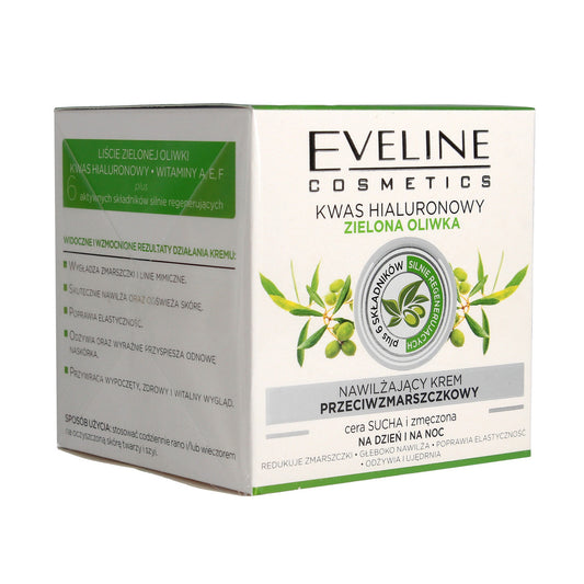 EVELINE Drėkinantis kremas nuo raukšlių - Hialurono Rūgštis ir Žalioji Alyvuogė 50 ml