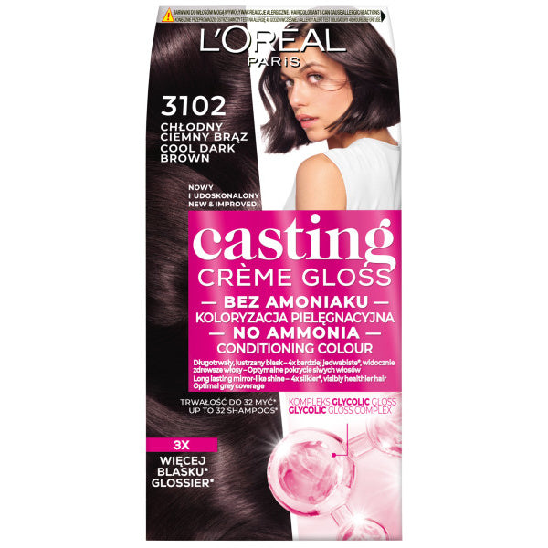 LOREAL Casting Creme Gloss Kremas, dažantis nr 3102 Šaltas tamsus rudumas