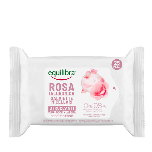 Equilibra Rosa Rožinės micelinės servetėlės makiažo valymui su hialurono rūgštimi 1op.-25vnt.