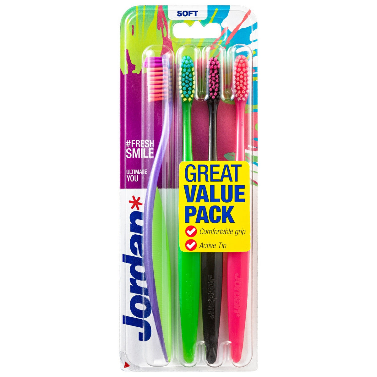 Jordan Ultimate You minkštas dantų šepetėlis - mišrios spalvos 1op.-4vnt