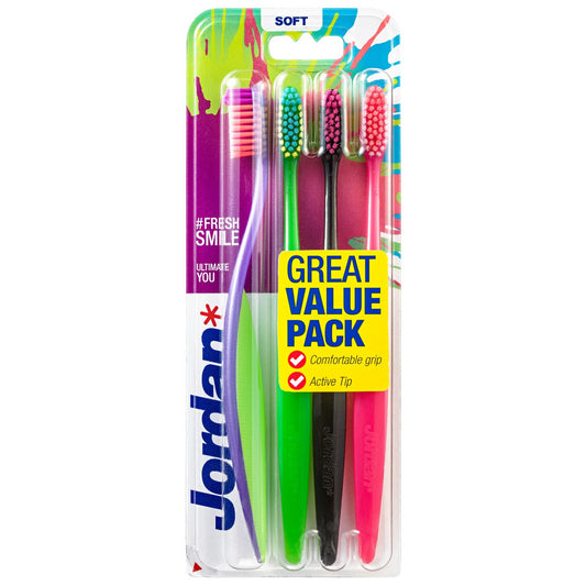 Jordan Ultimate You minkštas dantų šepetėlis - mišrios spalvos 1op.-4vnt