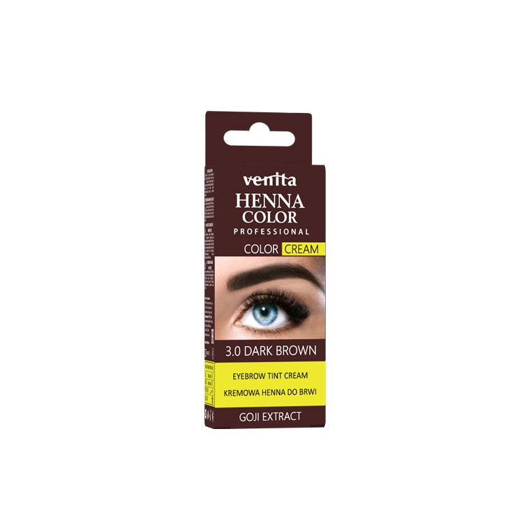 VENITA Henna Color Kreminė antakių henna su Goji ekstraktu - 3.0 Dark Brown (tamsiai ruda) 1 vnt.