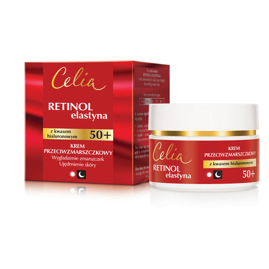 CELIA Retinolis & Elastinas 50+ Kremas nuo raukšlių su hialurono rūgštimi dienai ir naktiai 50 ml