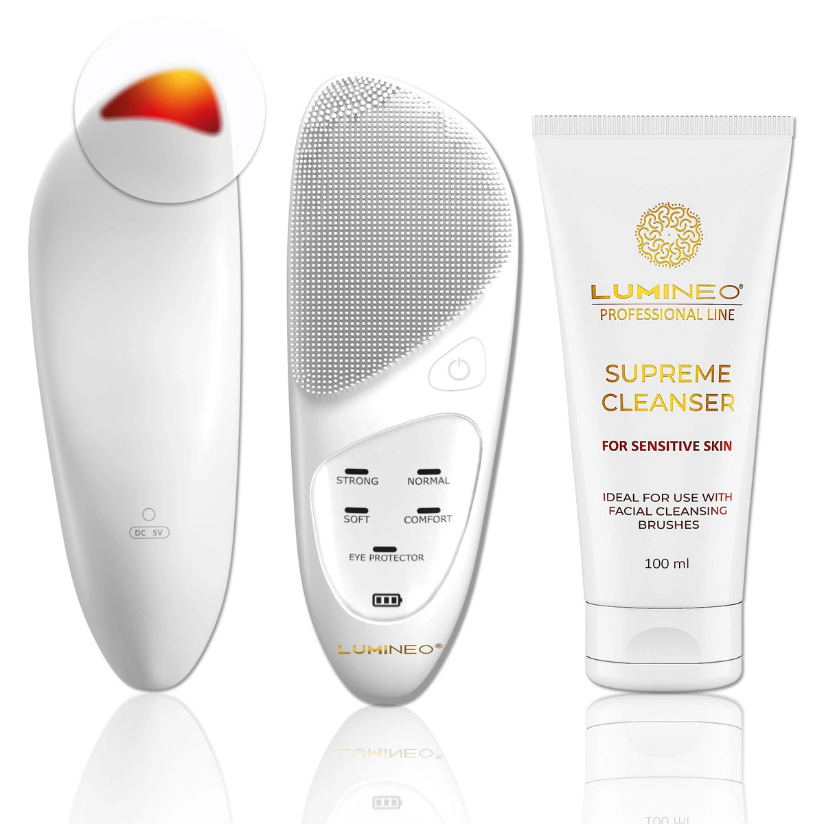LUMINEO Professional Line Sonic Thermo šepetys veidui + Gelis Lumineo jautriai ir jautriai odai