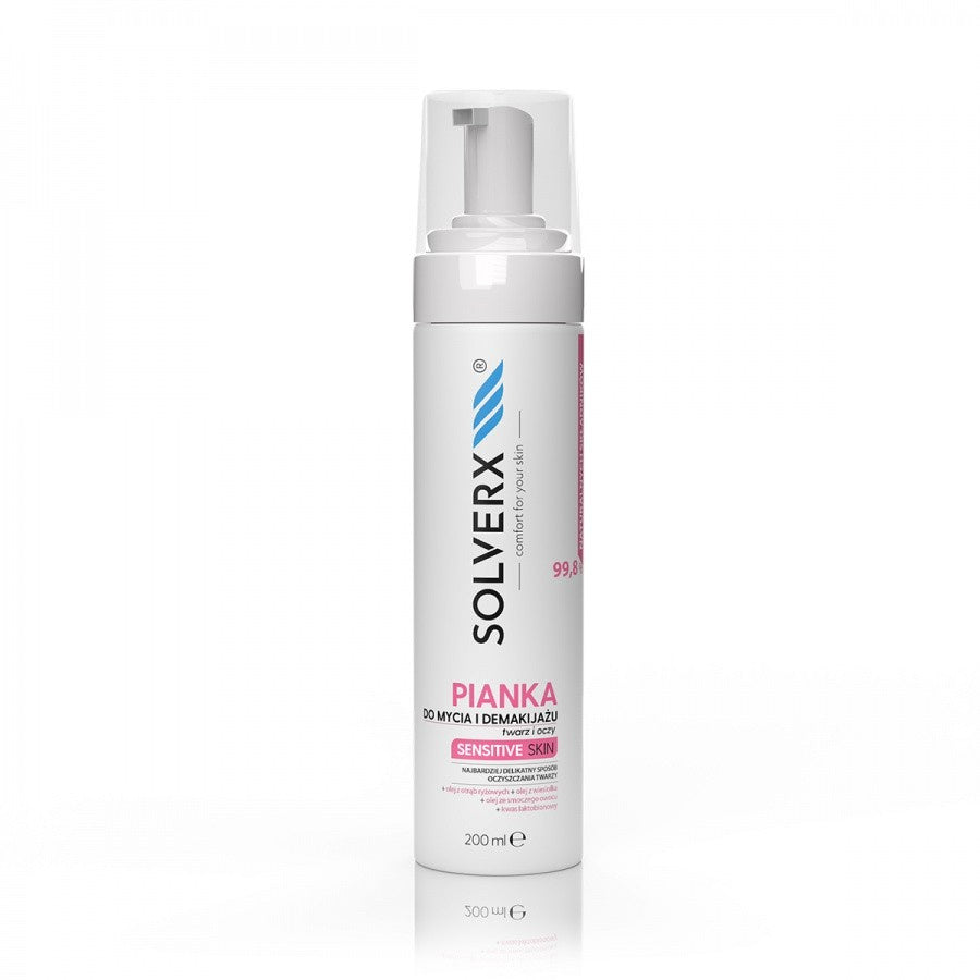 SOLVERX Jautriai odėta veido ir akių valymo bei makiažo putos 200ml