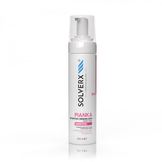 SOLVERX Jautriai odėta veido ir akių valymo bei makiažo putos 200ml