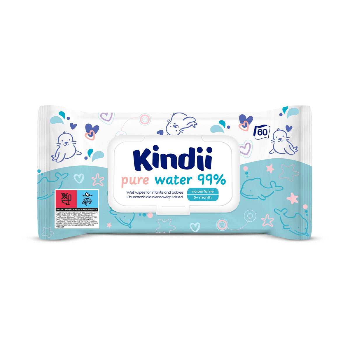 Kindi Pure Water 99% Drėkinamos servetėlės kūdikiams ir vaikams 1op.-60vnt