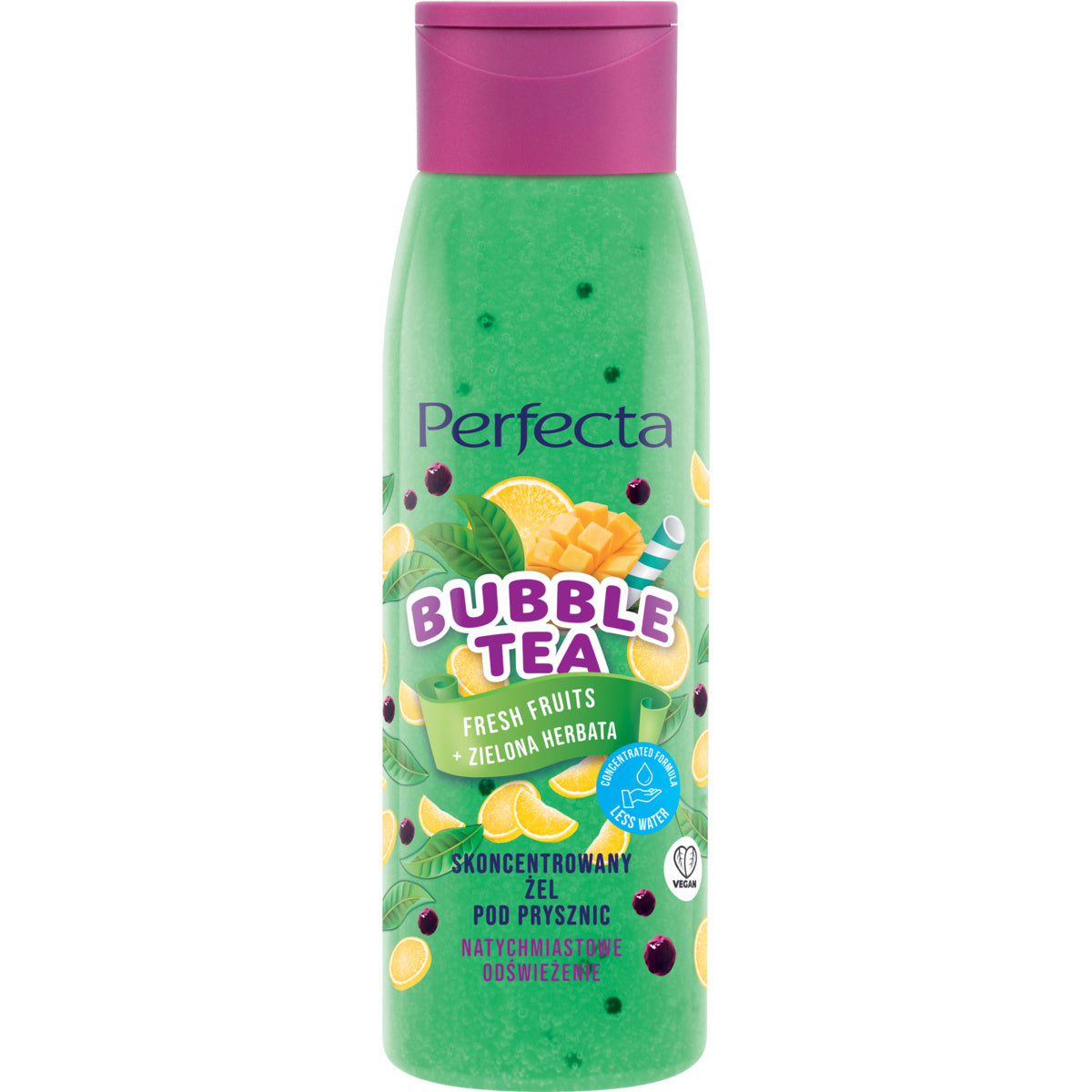 PERFECTA Bubble Tea Koncentruotas dušo gelis Šviežios vaisiai + Žalioji arbata 400 ml