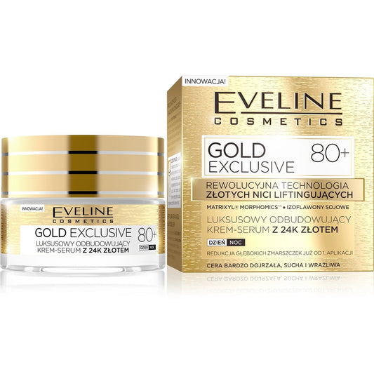 EVELINE Gold Lift Expert 80+ Prabangus atkuriantis kremas-serumas su 24k auksu dienai/nakčiai 50 ml