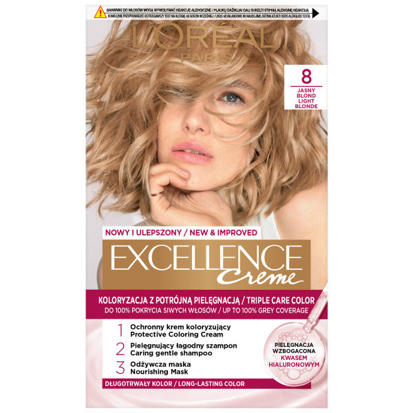 LOREAL Excellence Creme Plaukų dažai 8 Šviesus Blondinas