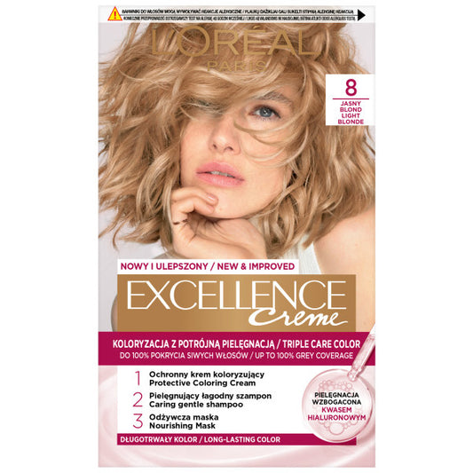LOREAL Excellence Creme Plaukų dažai 8 Šviesus Blondinas