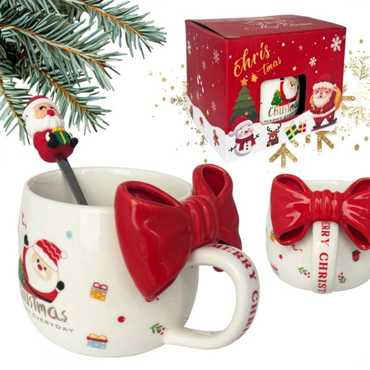 ECARLA Keraminis kalėdinis puodelis su raudona kaspinu 400 ml