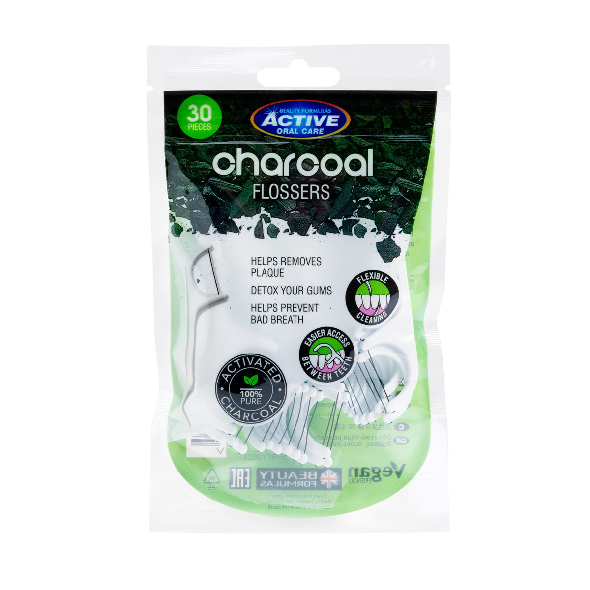 Beauty Formulas Aktyvios Burnos Priežiūros Dantų Siūlai su Aktyvinta Anglimi 1op.-30vnt